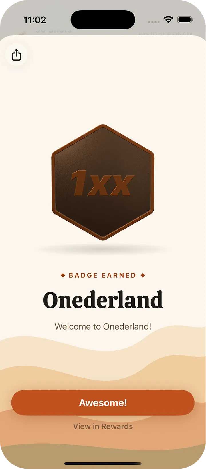 The Onederland badge, just earned